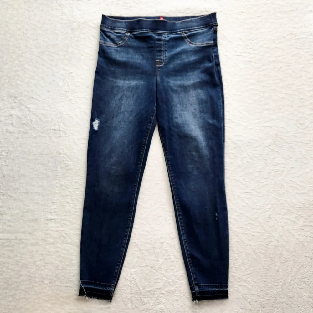 SPANX Distressed Ankle High Waist Sculpting Pull-On Jeans, Size XL